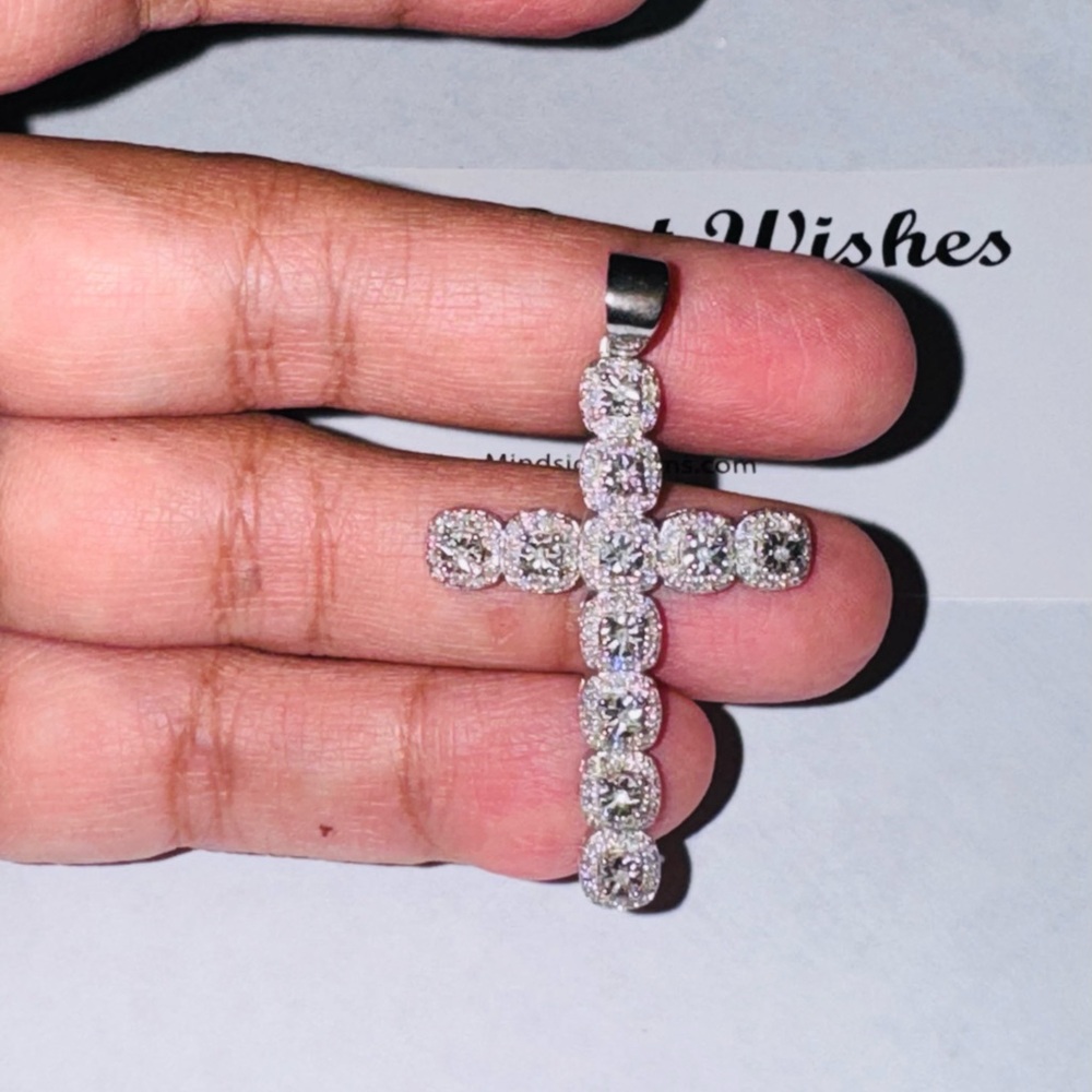 Real Diamond Cross Pendant, FREE APPRAISAL, 14k White gold vermeil, Gift For Him